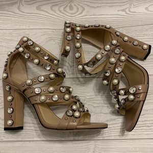 Jimmy Choo Beige Jewel Moore Sandals in size 37 1/2